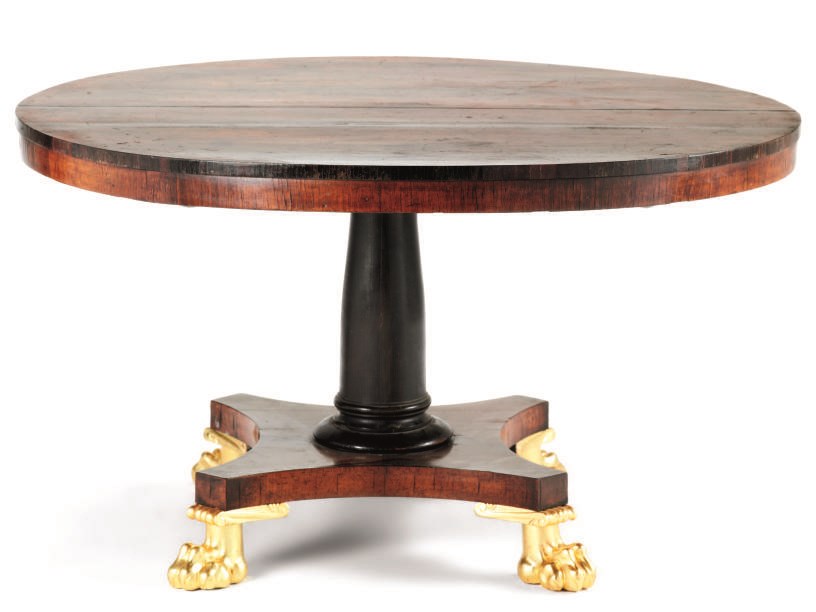A ROSEWOOD, EBONISED AND PARCEL-GILT BREAKFAST TABLE