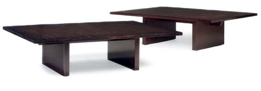 A PAIR OF BAMBOO-VENEERED AND MAHOGANY COFFEE TABLES
