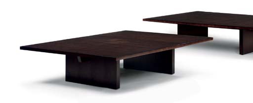 A PAIR OF BAMBOO-VENEERED AND MAHOGANY COFFEE TABLES