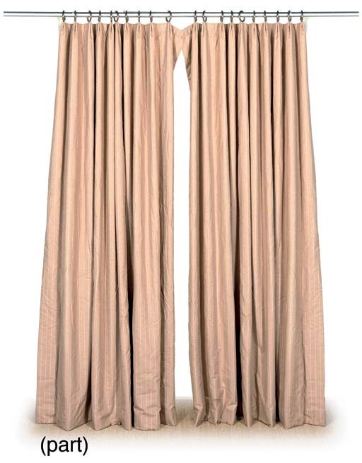 THREE PAIRS OF BROWN PIN-STRIPED CURTAINS