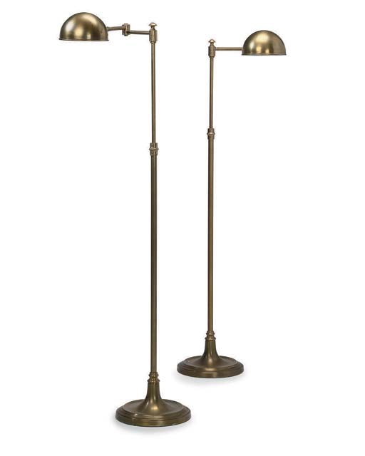 A PAIR OF BRASS ADJUSTABLE STANDARD LAMPS