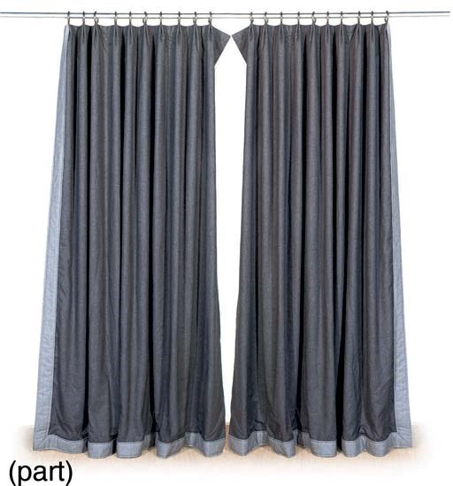 A PAIR OF GREY WOOL FLANNEL CURTAINS