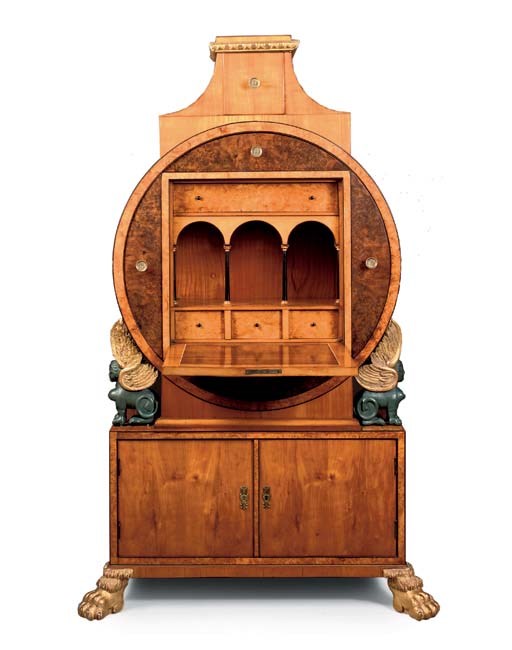 AN AUSTRIAN BURR-ELM, BURR-WALNUT AND GILTWOOD SECRETAIRE À ABBATANT