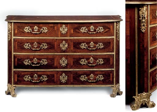 A REGENCE ORMOLU-MOUNTED KINGWOOD, PALISANDER AND PARQUETRY COMMODE