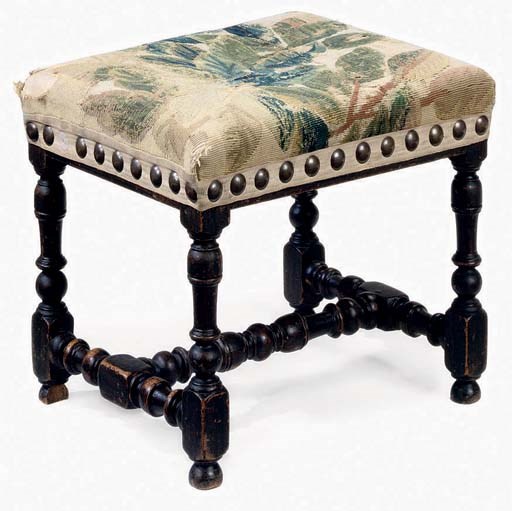 A FRENCH STAINED WALNUT STOOL