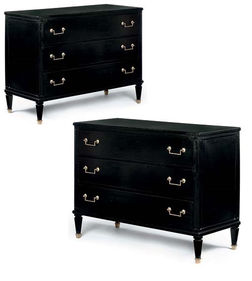 A PAIR OF FRENCH EBONISED COMMODES