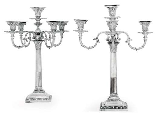 A PAIR OF VICTORIAN SILVER FIVE-LIGHT CANDLEABRA