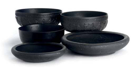 FIVE WEDGWOOD BLACK BASALT BOWLS