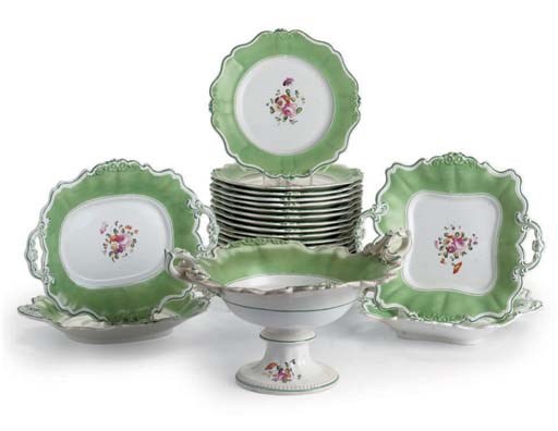 AN ENGLISH PEARLWARE GREEN-GROUND PART DESSERT-SERVICE