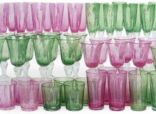 AN EXTENSIVE COLOURED GLASS TABLE SERVICE BY 'SABA'