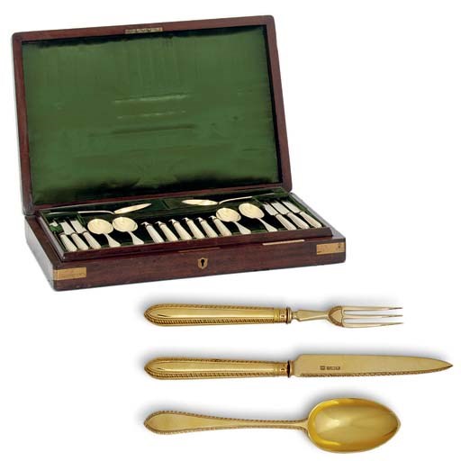 A CASED GEORGE V SILVER-GILT DESSERT-SERVICE