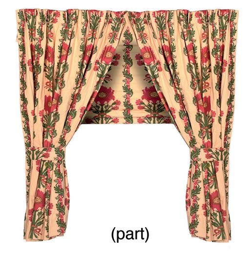 A LARGE PAIR OF FLORAL CURTAINS