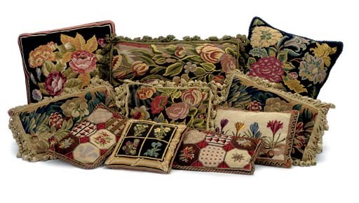 TEN VARIOUS NEEDLEWORK CUSHIONS
