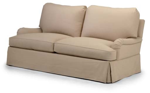 A CAMEL-COLOURED WOOL-UPHOLSTERED SOFA