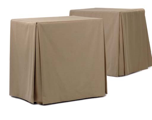 A PAIR OF CAMEL-COLOURED WOOL OCCASIONAL TABLES