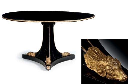AN AUSTRIAN EBONISED ORMOLU-MOUNTED AND PARCEL-GILT CENTRE TABLE