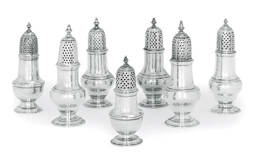 SEVEN GEORGE II AND GEORGE III SILVER PEPPERETTES