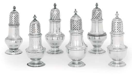 SIX VARIOUS GEORGE II AND GEORGE III PEPPERETTES