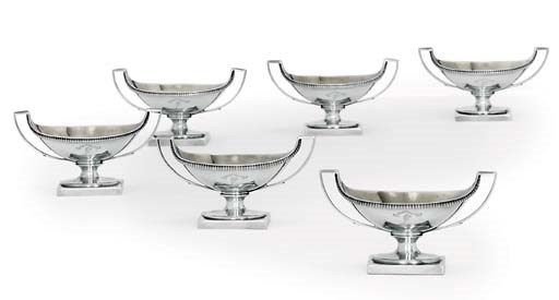A SET OF SIX GEORGE III SILVER SALT-CELLARS