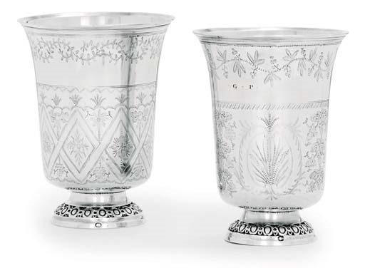 TWO FRENCH SILVER BEAKERS