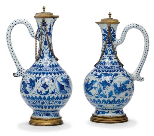 TWO CHINESE BLUE AND WHITE EWERS