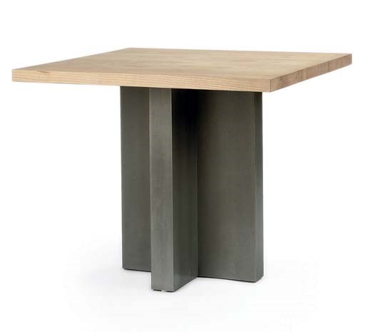 AN ASH AND METAL VENEERED CENTRE TABLE