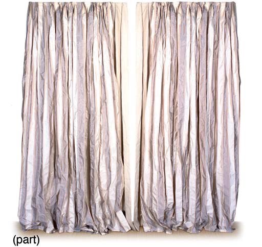 SIX PAIRS OF STRIPED TAFFETA CURTAINS