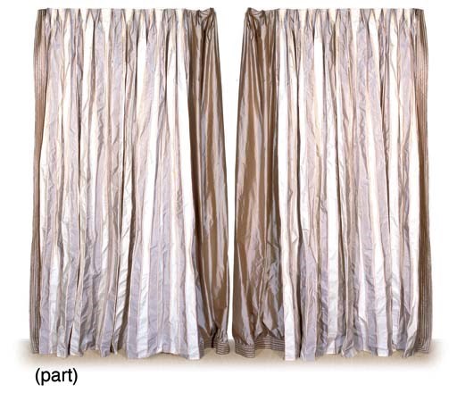 FOUR PAIRS OF STRIPED TAFFETA CURTAINS