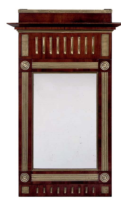 A RUSSIAN BRASS-MOUNTED MAHOGANY MIRROR