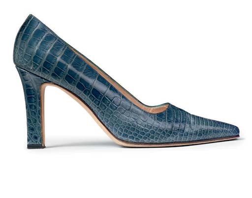 A PAIR OF SLATE BLUE CROCODILE COURTS