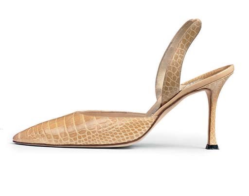 A PAIR OF VANILLA CROCODILE SLINGBACK STILETTOS