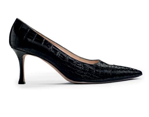 A PAIR OF BLACK CROCODILE STILETTOS
