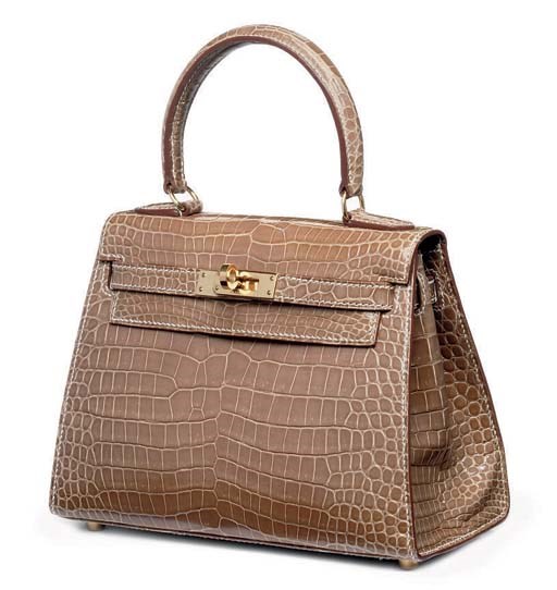 A BEIGE CROCODILE MINI KELLY BAG