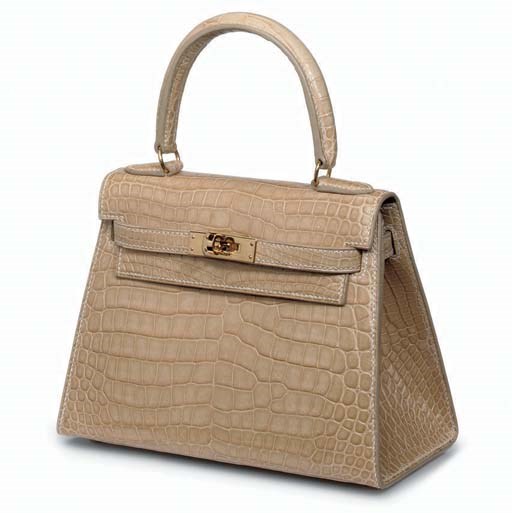 A GOLDEN SABLE CROCODILE MINI KELLY BAG