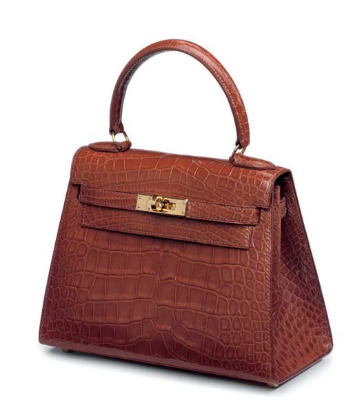 A COGNAC CROCODILE MINI KELLY BAG