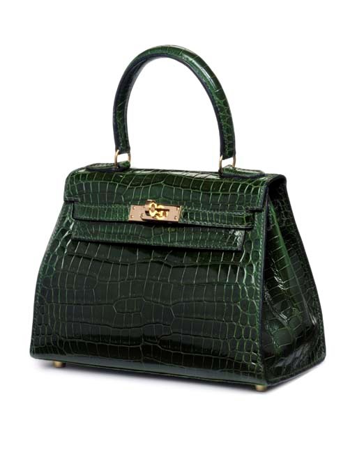A FOREST GREEN CROCODILE MINI KELLY BAG