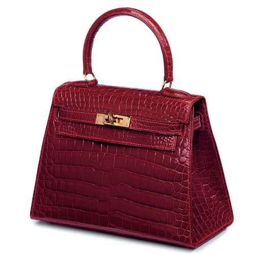 A ROUGE 'H' CROCODILE MINI KELLY BAG