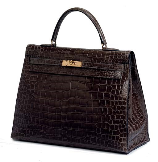 A POUDRE GREY CROCODILE KELLY BAG