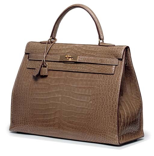 A TAUPE CROCODILE KELLY BAG