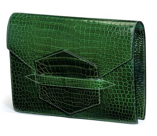 A FOREST GREEN CROCODILE BACCARA CLUTCH BAG