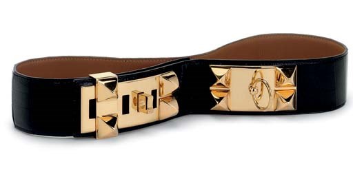 A BLACK CROCODILE 'MEDOR' BELT