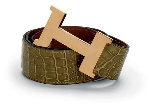A VERT ANIS CROCODILE 'H' BELT