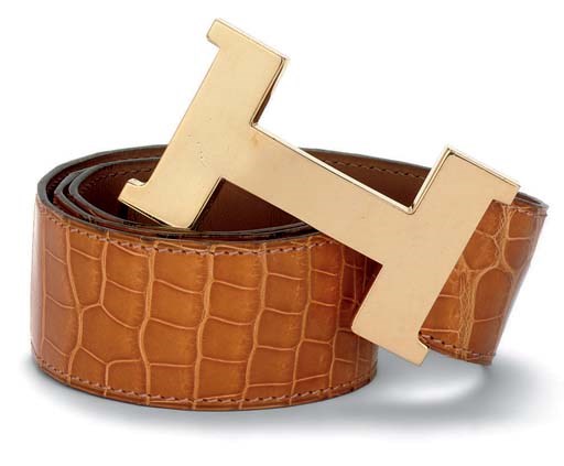 A SAFFRON CROCODILE 'H' BELT