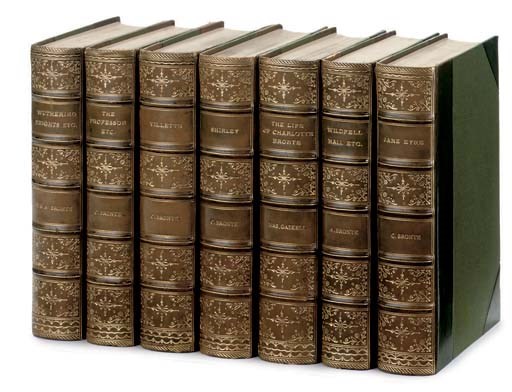 BRONTE, Charlotte, Emily and Anne.  The Life and Works. London: Smith, Elder, & Co., 1900-14. 7 volumes, 8°. Frontispieces. Finely-bound in contemporary polished green half calf, spines gilt in compartments, top edges gilt, others uncut. 	 (7)