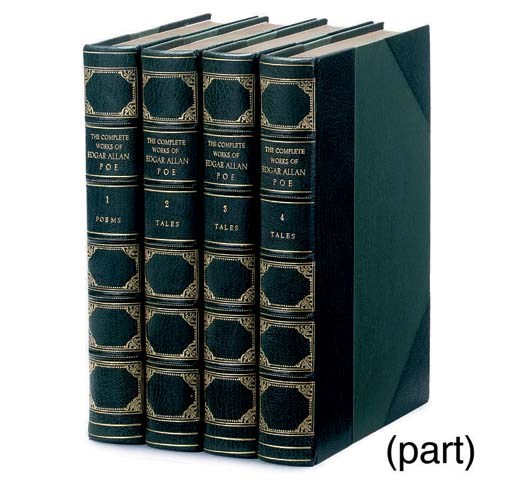 POE, Edgar Allan.  The Complete Works. New York: G. P. Putnam's Sons, 1902. 10 volumes, 8°. Titles printed in red and black, plates. Finely-bound in modern green half morocco, spine gilt in compartments, top edges gilt, others uncut. "ELDORADO EDITION." NUMBER 60 OF 1,050 COPIES. 	 (10)