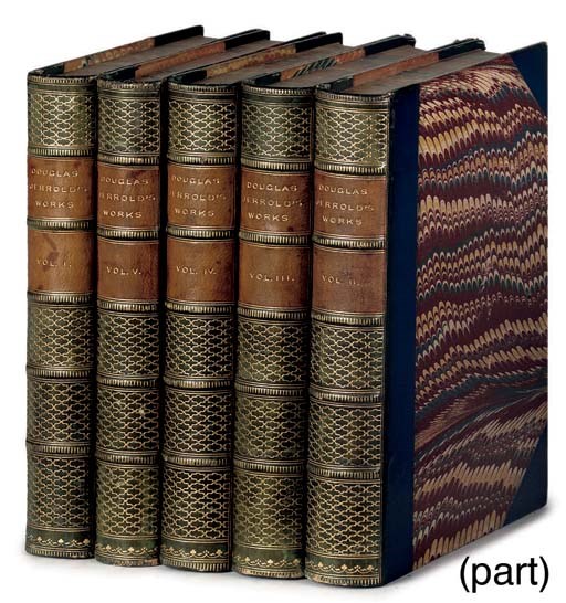 THACKERAY, William Makepeace.  The Works. London: Smith, Elder & Co., 1887. 13 volumes, 8°. Contemporary green half morocco gilt, spines gilt in compartments. Provenance: Netley Castle (label). With 4 other works in 30 vols. including sets of Charles Dickens and Charles Kingsley, all bound in morocco and calf gilt. 	 (43)