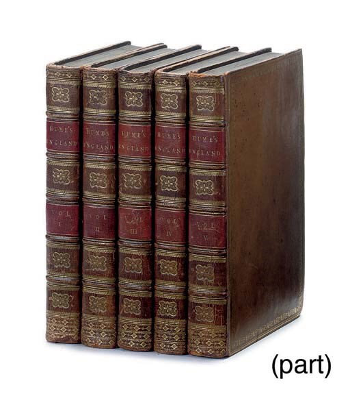 HUME, David.  The History of England ... a New Edition. London: J. M'Creery, 1807. 13 volumes including Smollett's continuation, 8°. Engraved portrait frontispieces. Contemporary calf gilt, spines gilt in compartments with red morocco lettering-pieces (extremities rubbed). 	 (13)