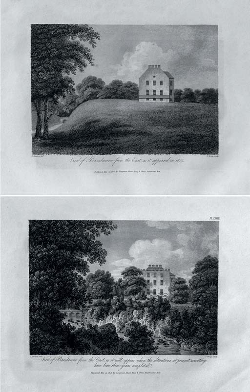 LOUDON, John Claudius.  A Treatise on Forming, Improving, and Managing Country Residencies. London: Longman, Hurst, Rees, and Orme, 1806. 2 volumes, 4°. Half titles, engraved plates. 19th-century dark blue morocco gilt, yellow edges (some repairs, extremities lightly rubbed). Provenance: Fasquel (label). FIRST EDITION. Archer 191.1: "Loudon's text is seldom original and frequently repetitive, but its strength is its methodical and comprehensive approach to the subject. In his attention to diverse aspects of theory and practice he clearly surpassed the principal landscape treatise of the previous decade, Repton's admittedly ad hoc and fragmentary Sketches and Hints on Landscape Gardening." 	 (2)