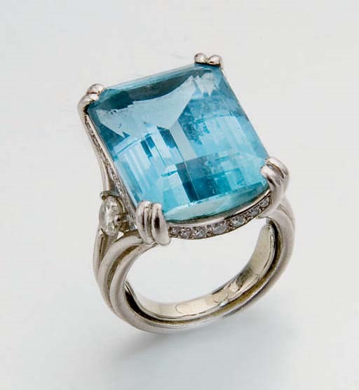 BAGUE AIGUE-MARINE ET DIAMANTS