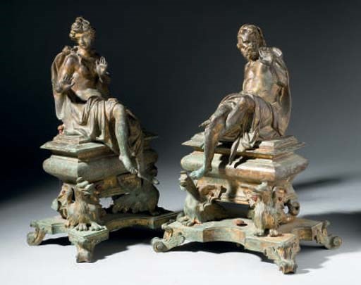 PAIRE DE CHENETS DE STYLE LOUIS XIV